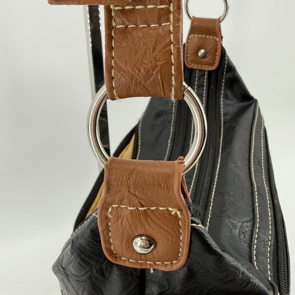 Stone & Co. Leather Crossbody Hobo Bag Black Tan Purse Zip Pocket Travel Neutral - Picture 4 of 15